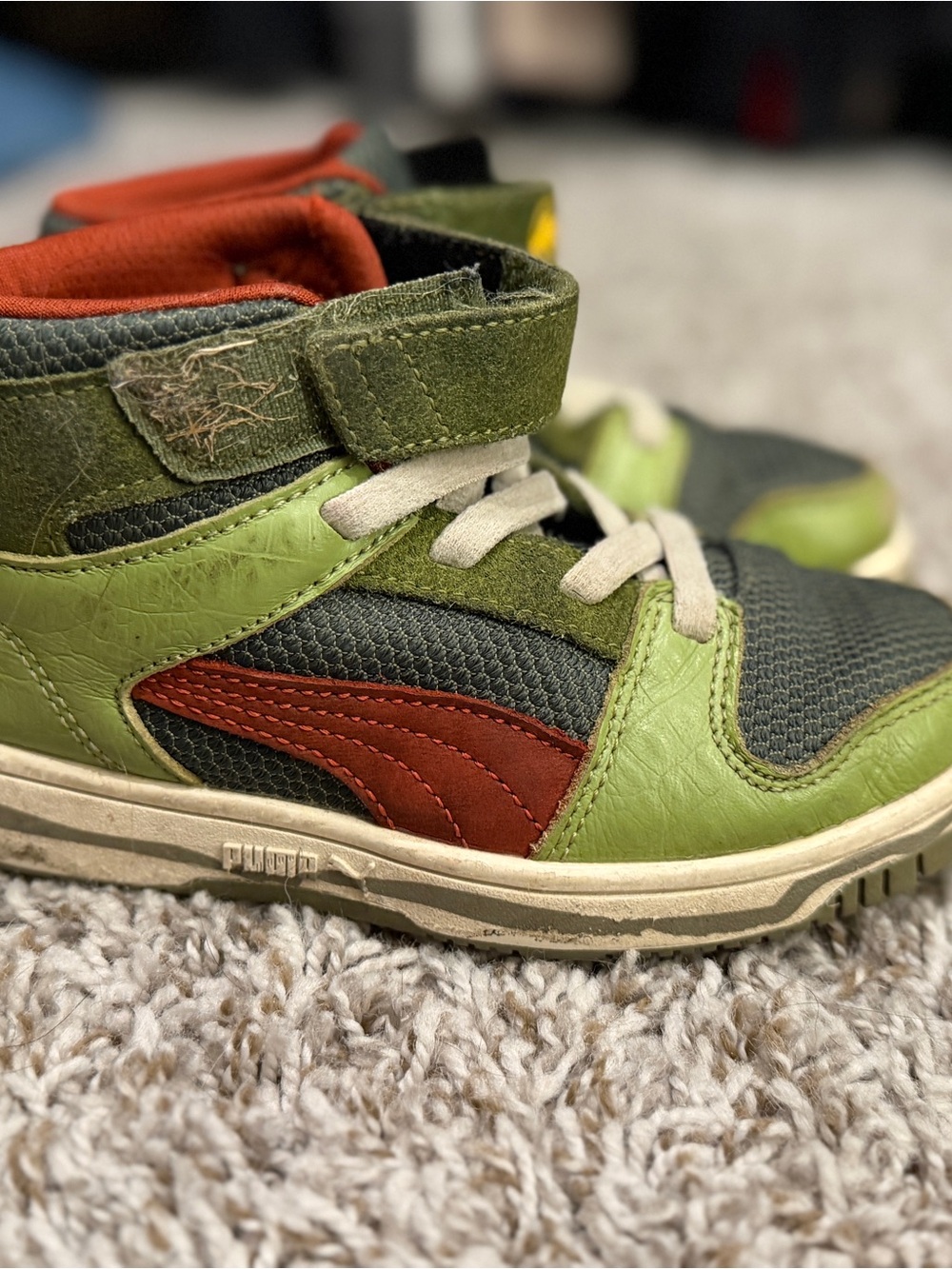 Puma Kids Olive Green and Rust High-Top Sneakers